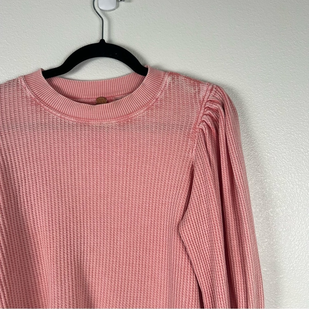 Free People FP One Tasha Puff Sleeve Thermal Top Pink Lace Up XS - Picture 3 of 8